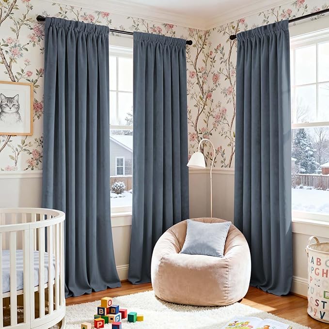 Lazzzy Velvet Blackout Curtains Thermal Insulated Room Window Drapes Super Soft Luxury Curtains for Living Room Bedroom Rod Pocket 2 Panels, Dark Slate, 42" W x 108" L