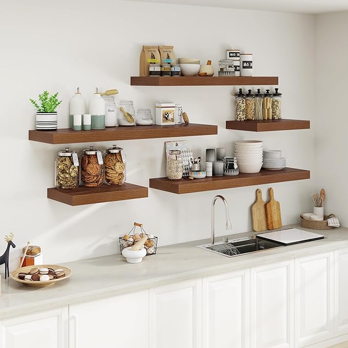 Heimlove 12" Deep Floating Shelves for Wall, 24 Inch Shelf Bathroom Shelves Set of 1, Mounted Shelves for Books Living Room Laundry Room Bedroom Kitchen Home Office, Walnut