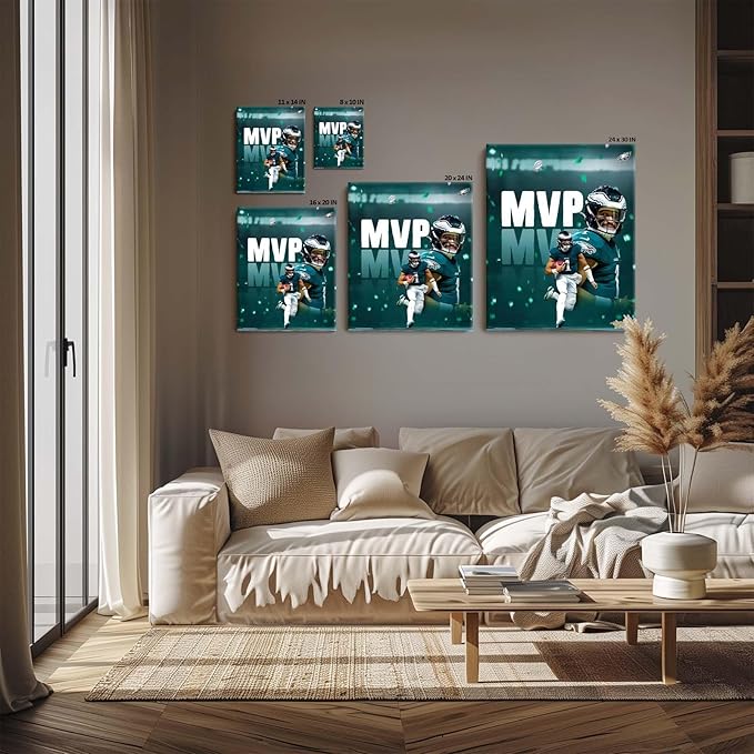 B.B.F MAKE 2025 Super Canvas Bowl Wall Art Champions MVP Hurts Canvas Wall Decor Eagles Poster Print Philadelphia Sports Star Picture Gift Modern Bedroom Living Room Home Decoration, Framed 24x30inch