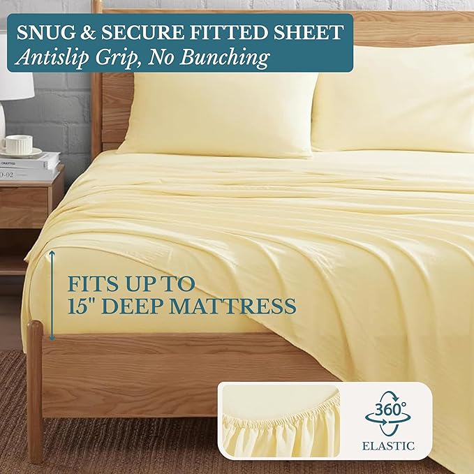 Casa Platino Queen Size Sheet Set, Soft & Breathable Microfiber Bed Sheets, Pre-Washed for Gentle Feel, Cozy & Lightweight with 15" Deep Pockets, Comfortable Sheet Set for Daily Use – Vanilla