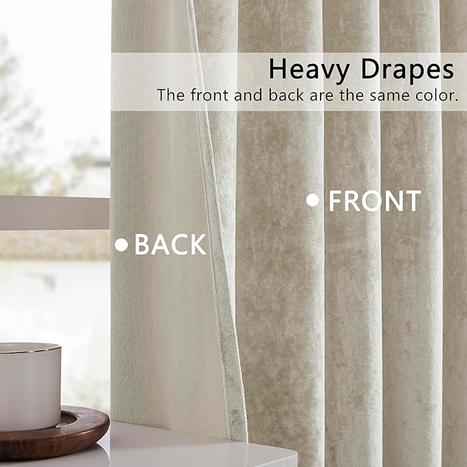SMILETIME Ivory White Crushed Velvet Curtains 52x84inch Rod Pocket Luxurious Thermal Insulated Soundproof Drapes Soft and Durable Light-Filtering Window Treatments for Living Room Bedroom, 2 Panels