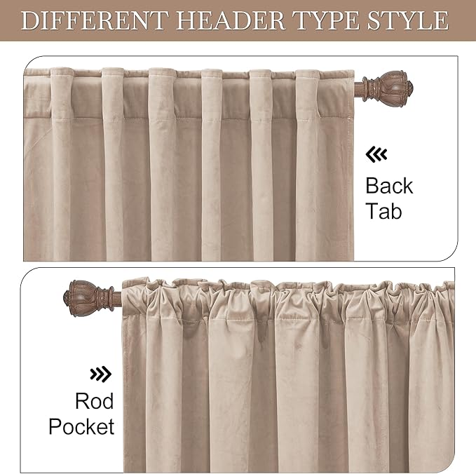 RYB HOME Velvet Curtains 72 inches Length, Back Tab & Rod Pocket Soft Fabric Curtains & Drapes for Home Office Attic Cafe Basement, Blush, W 52 x L 72, 2 Panels Set