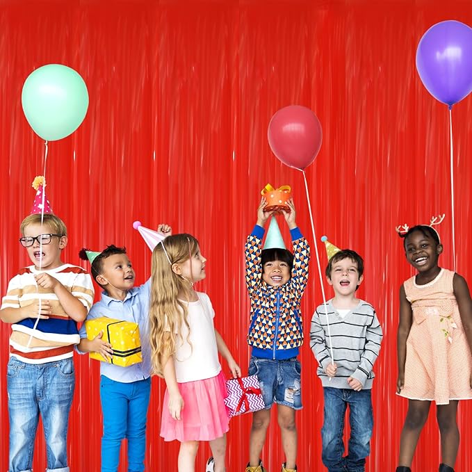GOER 3.2 ft x 8.2 ft Metallic Tinsel Foil Fringe Curtains Party Photo Backdrop Party Streamers for Birthday,Graduation,New Year Eve Decorations Wedding Decor(5 Packs,Candy Red)
