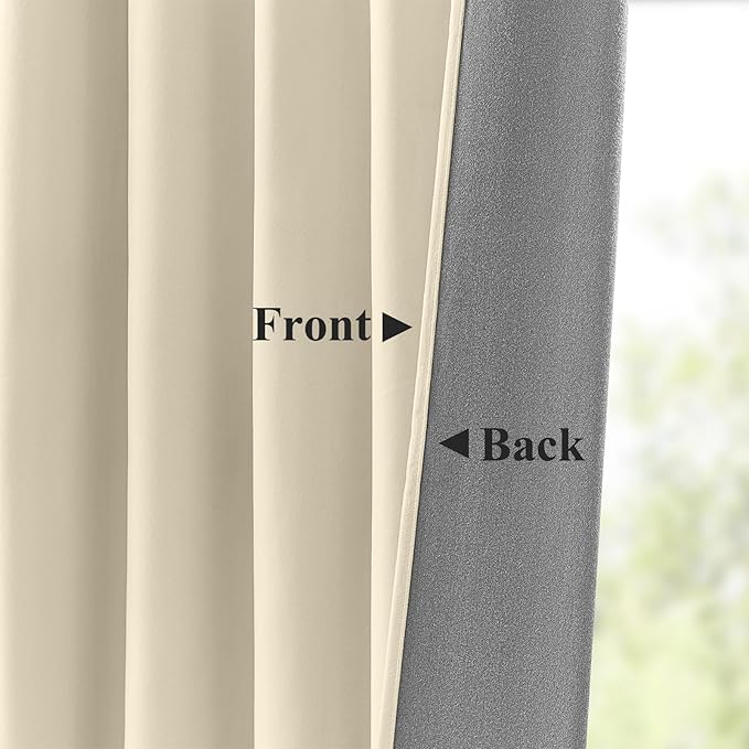 Ivory Velvet Curtains 90 Inches for Bedroom Light Reducing Thermal Insulated Heavy Velvet Curtain Luxury Modern Privacy Window Drapes for Living Room, Back Tab Rod Pocket, W52 x L90, 2 Panels