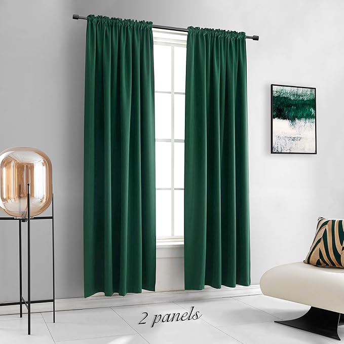 DONREN 2 Panels 84 Inches Length Dark Green Blackout Thermal Insulating Window Curtain Panels for Bedroom with Rod Pocket (Hunter Green,52 x 84 Inches Long,2 Panels)