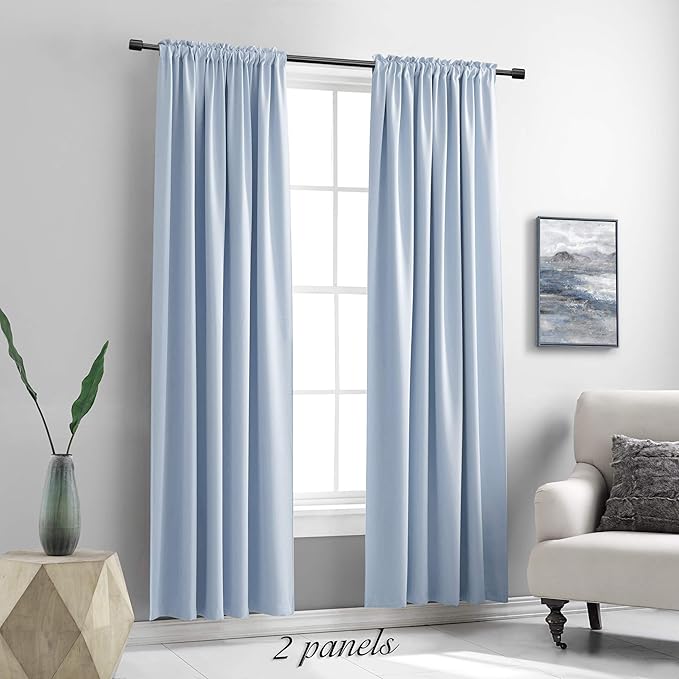 Room Darkening Curtain Panels - Boy's Room Drapes with Rod Pocket,Energy Smart Thermal Insulated Window Treatment Curtains(Baby Blue,52 W x 90 inches L,2 Panels)