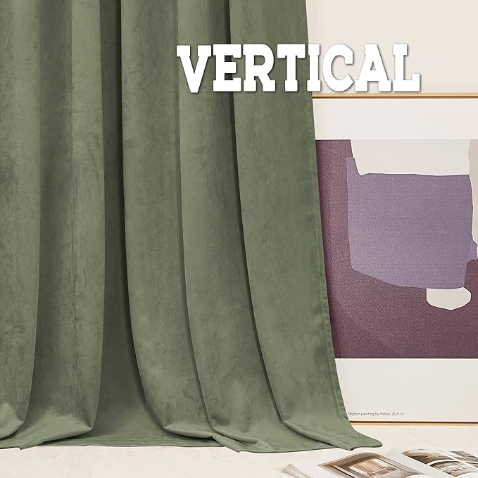 RYB Home Sage Green Velvet Room Divider Curtains 96 inches - Back Tab Smooth Durable Darkening Privacy Window Treatment for Living Room Home Office, W62 x L96 inches, Set of 2