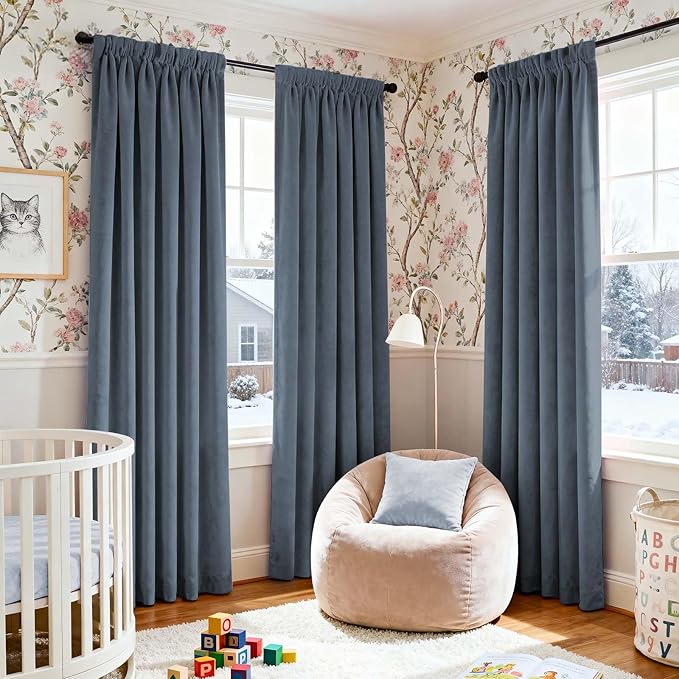 Lazzzy Velvet Blackout Curtains Thermal Insulated Room Window Drapes Super Soft Luxury Curtains for Living Room Bedroom Rod Pocket 2 Panels, Dark Slate, 52" W x 84" L