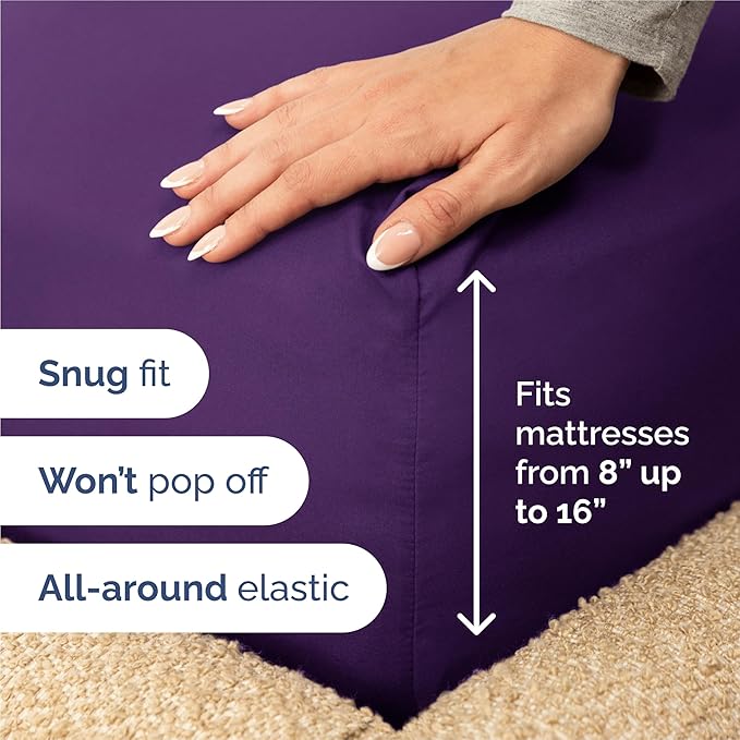Split King 7 Piece Sheet Set - Cooling & Breathable - Hotel Luxury Bedding, Includes Fitted Sheets for Women, Men, Kids and Teens - 1 Flat, 2 Fitted Sheets, 4 Pillowcases with Deep Pockets - Purple