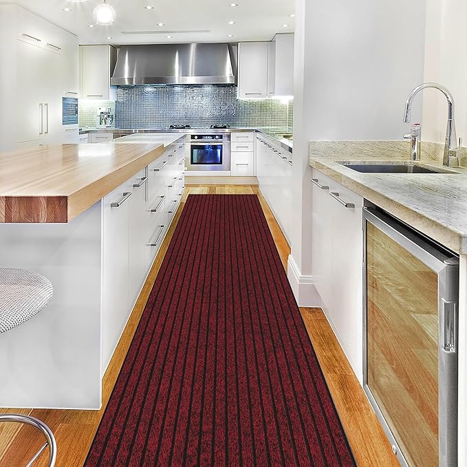 Ottomanson 2'7" x 8' Hallway Runner with Scraper Pile Extra Durable Non-Slip Rug Mat for Indoor & Outdoor Use - Ideal for Kitchen, Entryway, Patio & Garage - High-Traffic Carpet, Red