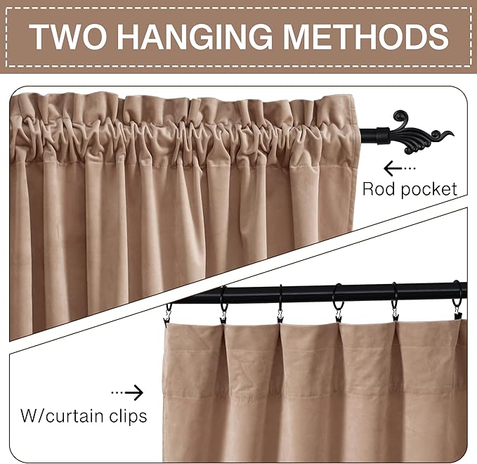 StangH Blush Beige Velvet Curtains for Nursery Girls Bedroom Room Darkening Thermal Insulated Privacy Window Drapes for Sliding Patio Door Living Room, W62 x L90, 2 Panels