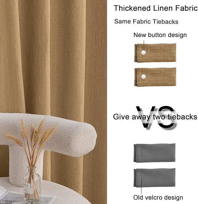 Extra Long Linen Curtains 144 inch Length 2 Panels Thick Faux Linen Blended Window Drapes Burlap Textured Curtains with Grommet for Living Room Farmhouse 12ft (52x144 Light Coffee) Natural