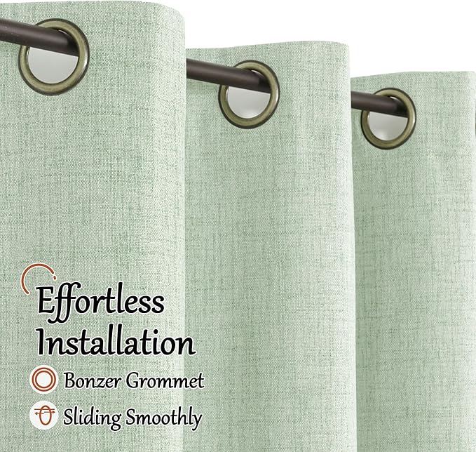 Sage Green Blackout Curtains for Bedroom - Linen Curtains 54 Inch Length Thermal Insulated Privacy Burlap Boho Window Drapes for Basement Scandi Farmhouse Nursery, 2 Panels, Each 52" Wide
