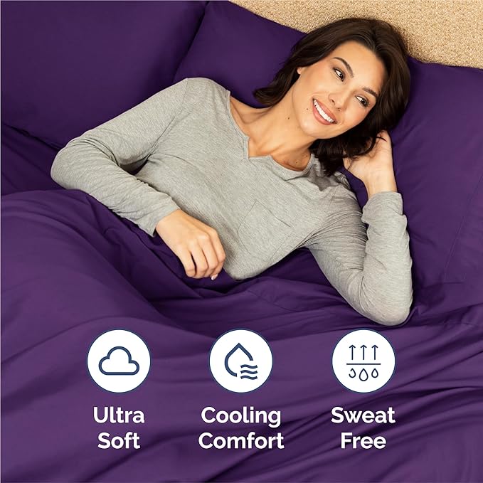 Split King 7 Piece Sheet Set - Cooling & Breathable - Hotel Luxury Bedding, Includes Fitted Sheets for Women, Men, Kids and Teens - 1 Flat, 2 Fitted Sheets, 4 Pillowcases with Deep Pockets - Purple