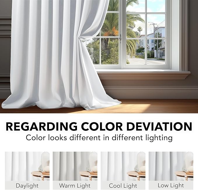 Deconovo Blackout Curtains, Thermal Insulated, W42 x L45 2 Panels, Back Tab, Machine Washable, Room-Darkening Drapes for Bedroom/Living Room Pure White