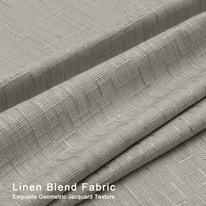 Jacquard Linen Curtains 96 inch Length 2 Panels Thick Faux Linen Blended Window Drapes Burlap Textured Curtains with Grommet for Living Room Bedroom Farmhouse (52x96 Light Khaki) Natural