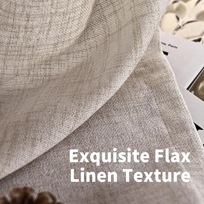 YoungsTex Natural Linen Curtains 63 Inches Long for Living Room, Beige Light Filtering Drapes Semi Sheer Textured with Bronze Grommet Privacy for Bedroom, 2 Panels, 42 X 63 Inch