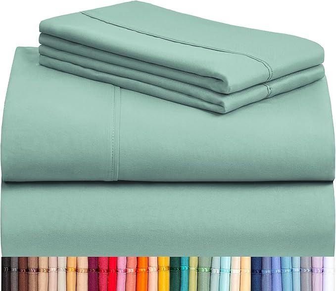 LuxClub 4 PC Full Sheet Set, Deep Pockets Wrinkle Free Cooling Bed Sheets Hotel Bedding for Women, Men, Kids & Teens, Includes 1 Fitted Sheet, 1 Flat Sheet and 2 Pillowcases-Soft Light Teal