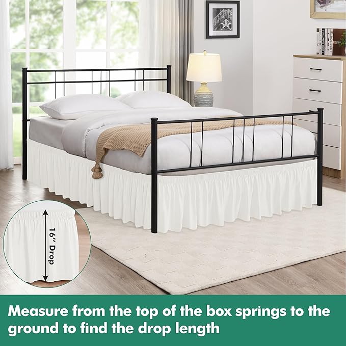 Biscaynebay Wrap Around Bed Skirts with Split Corners for Queen Beds 16" Drop, Ivory Elastic Dust Ruffles Adjustable Easy Fit Wrinkle & Fade Resistant Silky Luxurious Fabric Machine Washable