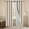 Soundproof Heavy Duty Curtains 3-in-1 Thermal 100% Blackout Curtains 50Wx120L for Bedroom Living Room 1 Panel Beige