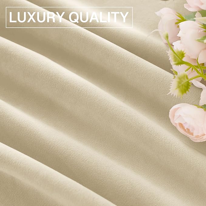 StangH Beige Velvet Curtains 90 inches - Super Soft Thick Velvet Window Drapes Rod Pocket Light Blocking Privacy Protect Panels for Living/Guest Room, W52 x L90, 2 Panels