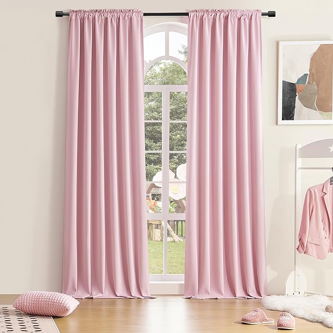 DONREN 96 Inch Curtains for Living Room - Blackout Thermal Insulated Window Drapes with Rod Pocket (2 Panels,52 x 96 Inch,Pink)