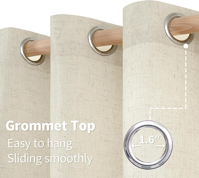 YoungsTex 90 Inch Length Beige Linen Curtains 2 Panels for Living Room, Light Filtering Drapes with Grommet No See Through for Dining Bedroom, 52 X 90 Inch