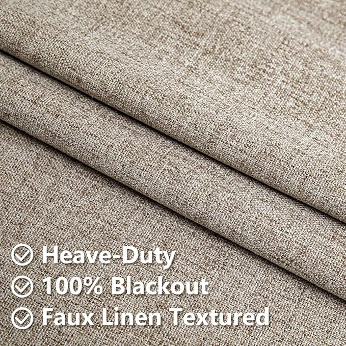 100% Blackout Curtains 90 Inch Length 2 Panels Set, Linen Curtains for Living Room, Black Out Thermal Insulated Grommet Drapes Bedroom Luxury Decor Privacy(52W × 90L inch, Linen)