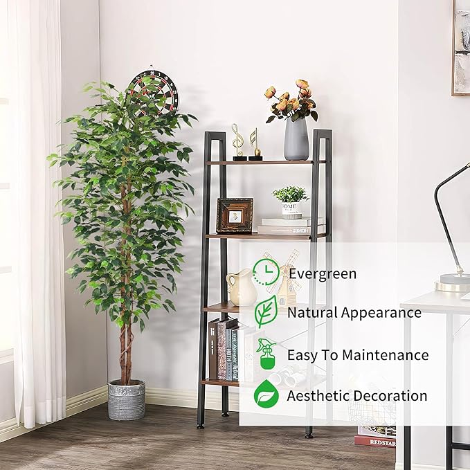 6FT Artificial Ficus Tree,Fake Plants with Sturdy Plastic Nursery Pot,Faux Ficus Trees for Home Office Living Room Farmhouse Indoor Outdoor Decor Perfect Housewarming Gift (6FT-1Pack)