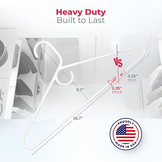 Neaties Heavy Duty Clothes Hangers 100+ Pack (162 Count) – Made in The USA – 8lb Capacity Plastic Hangers for Adult Clothing – Durable for Pants, Coats, Jackets, or Jeans – White & Pink