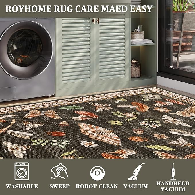 2.5x8 Runner Rug for Hallway Washable Kitchen Rugs Non Slip with Rubber Back Mushroom Soft Low-Pile Stain Resistant Foldable Indoor Carpet for Entryway Laundry Room Floor Mats Brown