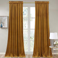 StangH Mustard Gold Velvet Curtains - Vintage High Ceiling Tall Drapes for Sliding Door/Villa, Thermal Insulated Privacy Panels for Living Room/Kids Room, W52 x L108, 2 Panels