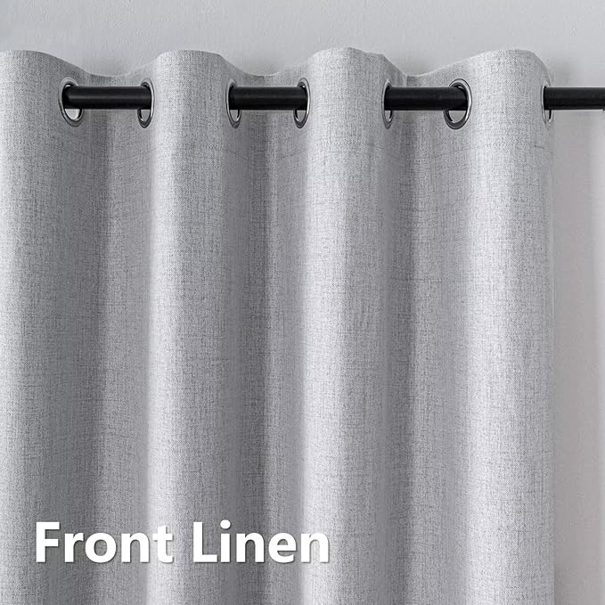 100% Blackout Curtains 90 Inch Length 2 Panels Set, Black Out Curtains for Living Room, Greyish White Thermal Insulated Grommet Drapes Bedroom Luxury Decor Privacy(70W × 90L inch, Greyish White)