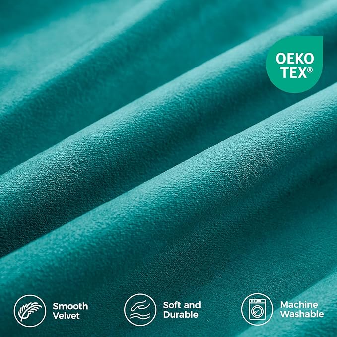 Pinch Pleated 100% Blackout Curtains for Bedroom, Teal Velvet Curtains for Living Room, Black Out Curtain 84 inch Long Room Darkening, Blackout Pinch Pleat Drapes with Hooks 2 Panels