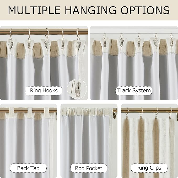 Vision Home Natural Linen Full Blackout Curtains 90 inch Long for Bedroom Living Room Darkening Soundproof Window Panels Energy Efficient Rod Pocket Back Tab Neutral Drapes 56" Wx90 Lx2