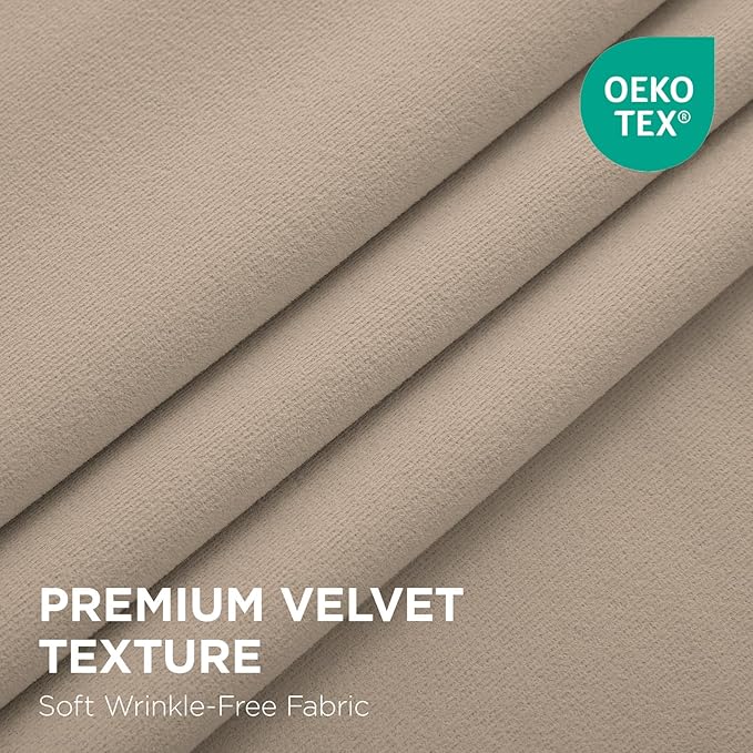 Joydeco Beige 100% Blackout Curtains 120 Inch 2 Panels, Luxury Thermal Beige Velvet Curtains for Bedroom Living Room, Soundproof Blackout Window Drapes, Rod Pocket & Back Tab (52W x 120L)