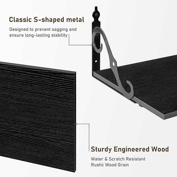 Dreamland Deep Floating Shelves, 31" W x 12" D Wall Shelves Set of 2, Wide Display Shelf Wall Mounted with Brackets, Bookshelf for Living Room, Bathroom, Bedroom, Black