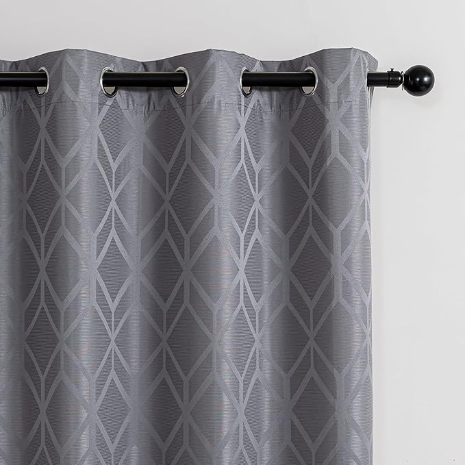 Amazon Basics Jacquard 2-Piece 100% Blackout Curtains, Living Room and Bedroom Drapes, Thermal Insulated Window Treatment, 52"x95", Grey