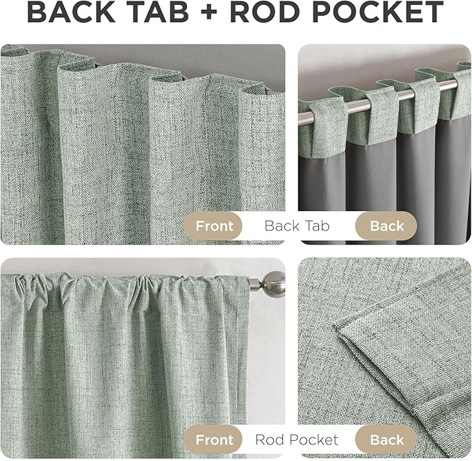 Joydeco Linen Blackout Curtains for Bedroom - 100% Light Blocking 1 Panels, Sage Green Drapes 100" W x 108" L, Thermal Insulated Room Darkening Curtains for Living Room, Rod Pocket & Back Tabs