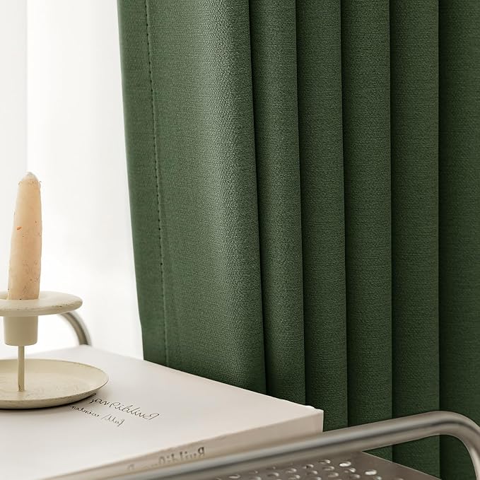 100% Blackout Curtains 72 inch Length 2 Panels Set for Dining Room Master Room, Thick Soft Linen-Look Textured Full Light Blocking Room Darkening Thermal Insulated Drapes (W52xL72, Olive)