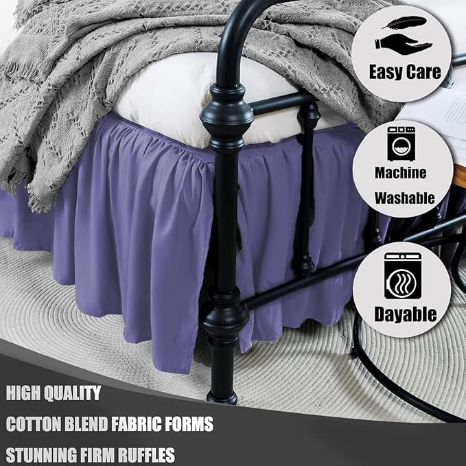 Navy Blue Bed Skirt Queen Size Ruffled Bed Skirt with Split Corners, Queen Bed Skirt 18 Inch Drop, TSUTOMI Queen Size Bed Skirt Navy Blue for Ruffled Bed Skirt with Split Corners, Bed Skirt Queen Size