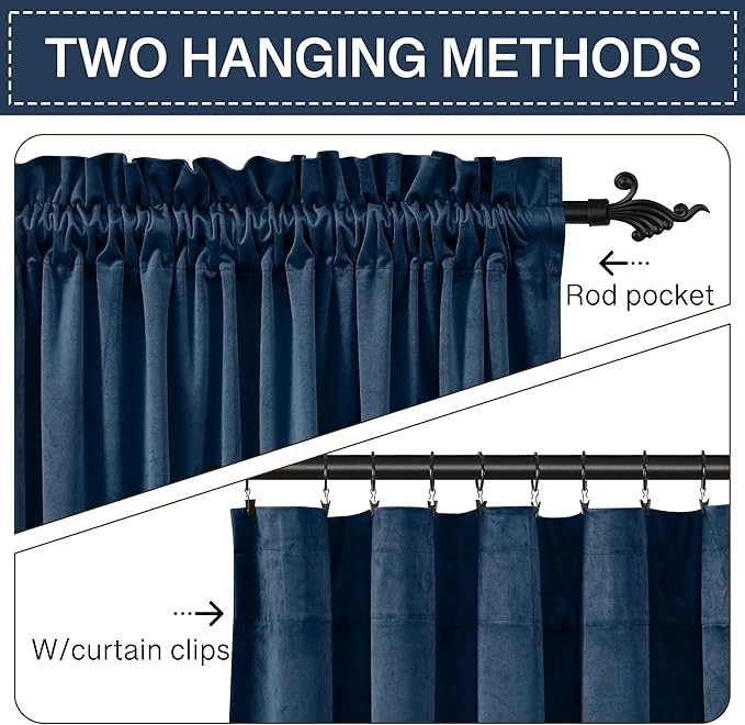 StangH Navy Blue Curtains - Thick Soft Velvet Light Blocking Curtains 96 inches for Living Room, Elegant Decor Window Treatment Set for Villa/Farmhouse, W52 x L96, 2 Panels