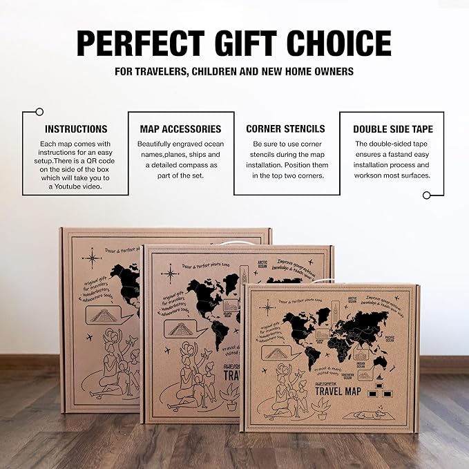 Handmade 3D Wood World Map Wall Art Large Wall Decor Track Your World Travels - Special for Home, Kitchen and Office (Walnut, Large)