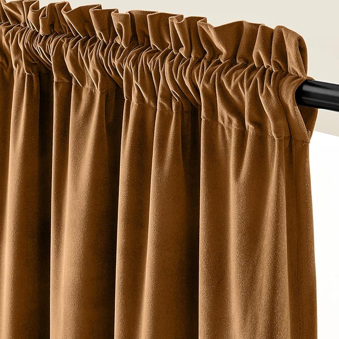 Lazzzy Velvet Blackout Curtains Thermal Insulated Room Window Drapes Super Soft Luxury Curtains for Living Room Bedroom Rod Pocket 2 Panels, Gold Brown, 52" W x 63" L