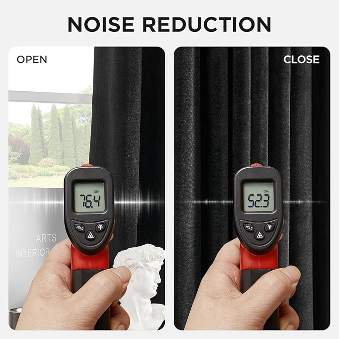 Joydeco Black 100% Blackout Curtains 90 Inch 2 Panels, Luxury Thermal Insulated Black Velvet Curtains for Bedroom Living Room, Soundproof Blackout Window Drapes, Grommet Top (52W x 90L)