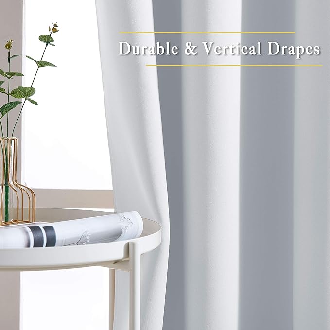 NICETOWN Room Darkening Curtains for Living Room - Easy Care Solid Thermal Insulated Grommet Curtains/Drapes for Bedroom (2 Panels, 66 by 90, Greyish White)