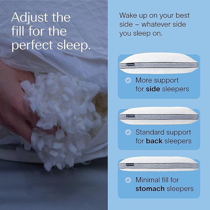 DreamyBlue Gusseted Sapphire Pillow • Adjustable Loft, Luxury Cover, Shredded Memory Foam Fill w/Cooling Beads • Ideal for Wide Shoulders • Neutral Alignment for All • CertiPUR-US Certified (King)