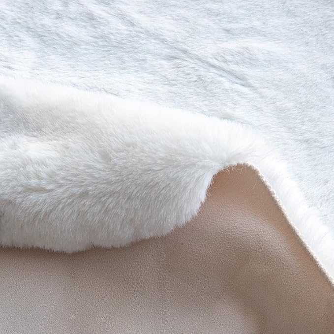 White Faux Rabbit Fluffy Fur Area Rugs for Bedroom Living Room Machine Washable Shag Rug 4x6 Nursery Rug Teen Room Decor
