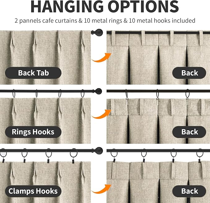 WdFour 24x36 Inch Pinch Pleated Blackout Cafe Curtains - Pack of 2, 100% Light Blocking Back Tab Drapes for Half Windows, Kitchen & Bathroom Short Curtains (Hemp Gray)