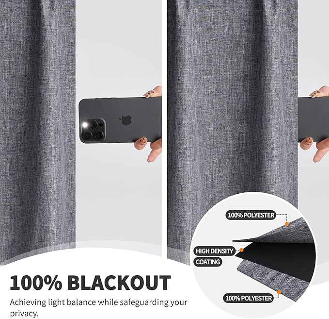 Wdfour24x36 Inch Pinch Pleated Blackout Cafe Curtains - Pack of 2, 100% Light Blocking Back Tab Drapes for Half Windows, Kitchen & Bathroom Short Curtains in Dark Gray